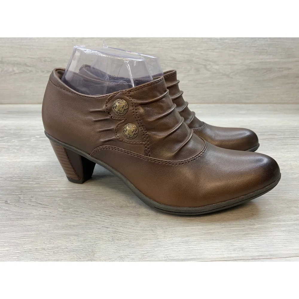 Earth Brown Women's Ankle Boots Leather Pleated Button Shooties 8.5 Shoes